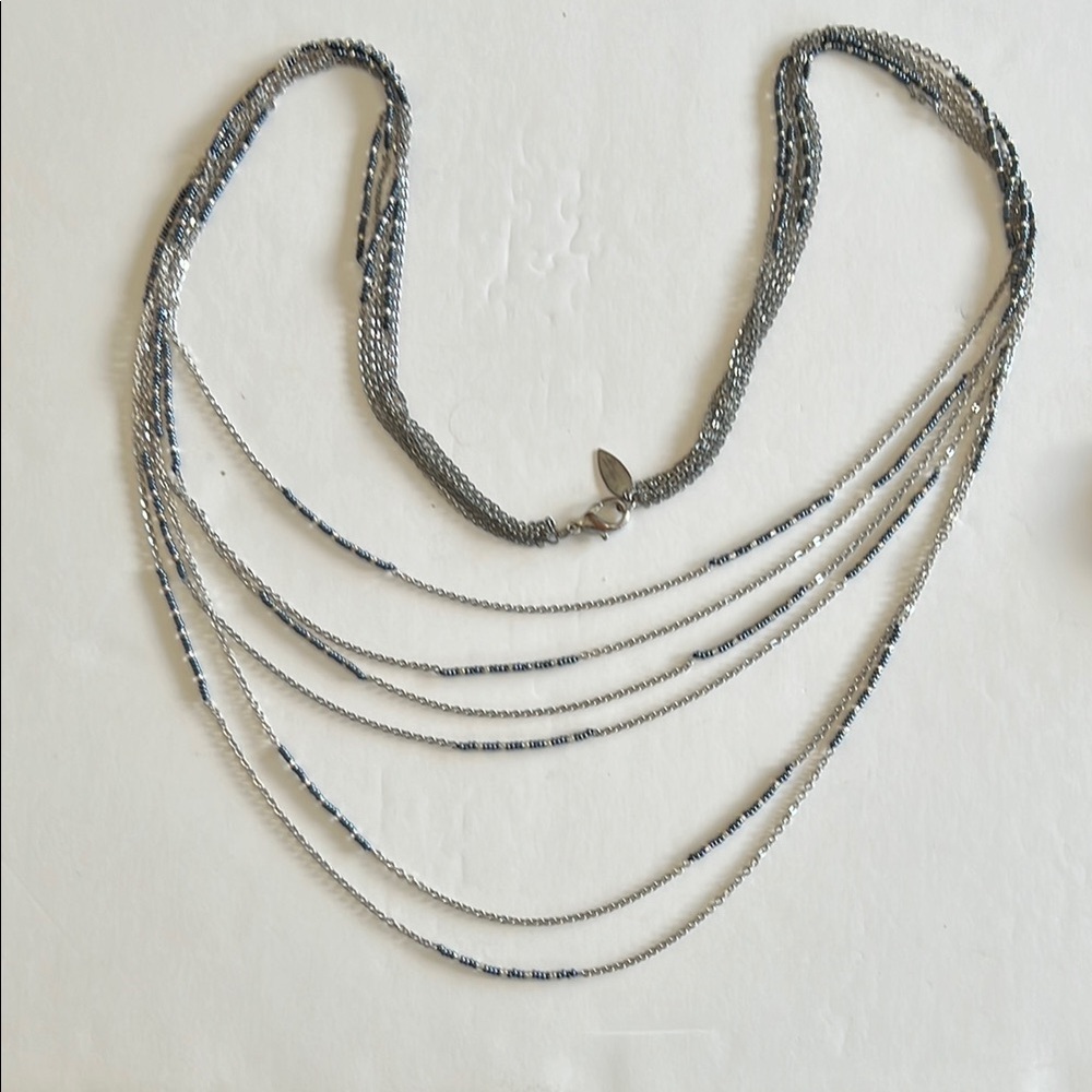 Coldwater Creek Blue and Silver Six Strand 40 inch Necklace.